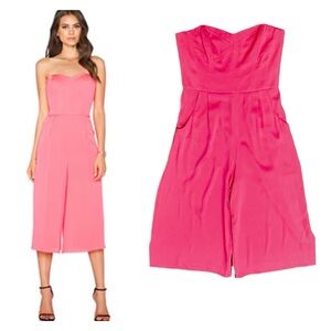 Milly Strapless Culotte Jumpsuit Silk Blend in Bright Pink Size 12